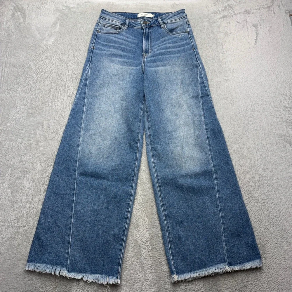 Hidden Jeans Wide Leg Womens 27 Blue Raw Hem Frayed Distressed Seam Detail Denim